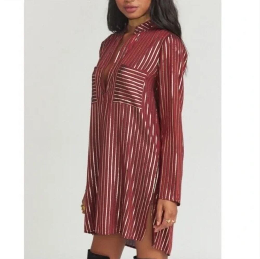 Show Me Your Mumu Maribelle Shirt Dress Late Night Stripe Red Gold Mini Tunic XS